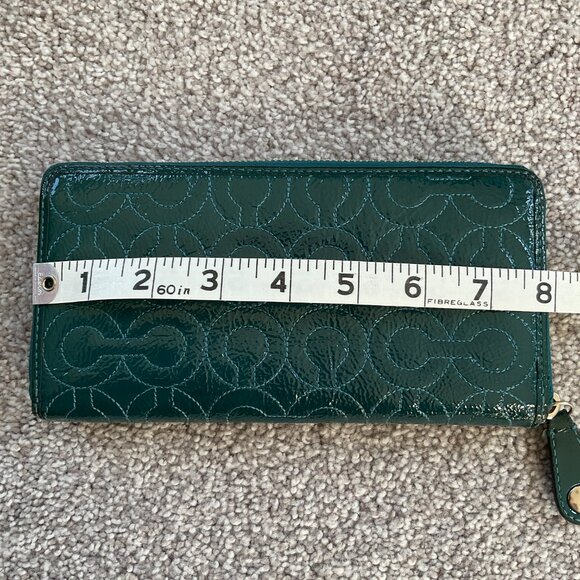 Coach Dark Turquoise Quilted Logo Zip Around Accordion Wallet - Picture 8 of 9